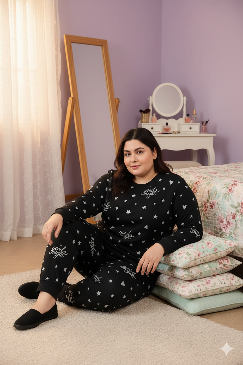 Winter Black Goodnight Comfort Co-Ord Set Night Suit