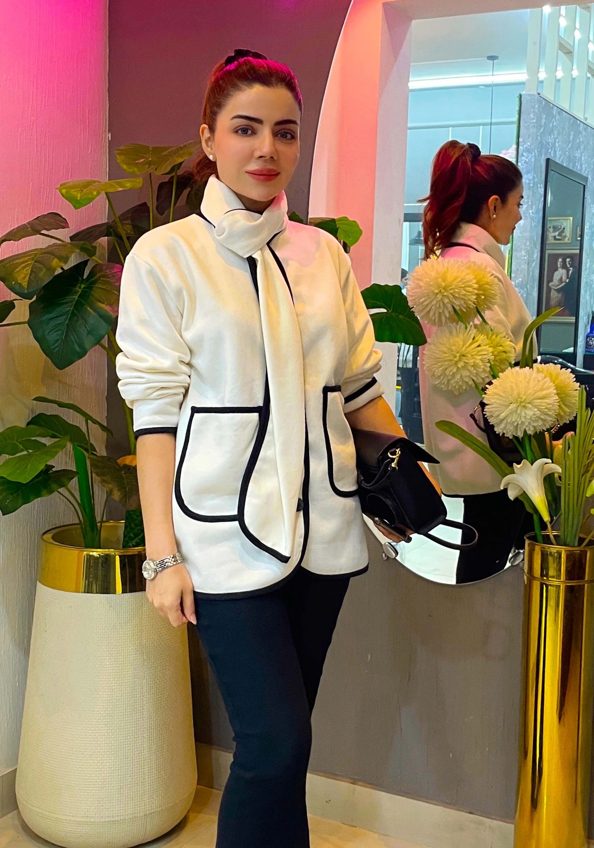 Winter Long Sleeve Trim Coat + Shawl Set