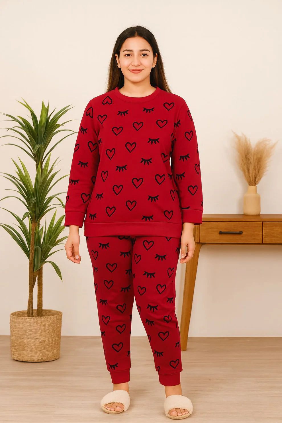 Winter Red Sleepy Love Co-Ord Set Night Suit