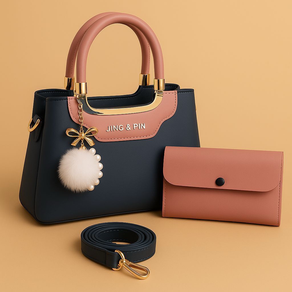 Jing & Pin 2-Piece Handbag Set(Navy Blue)