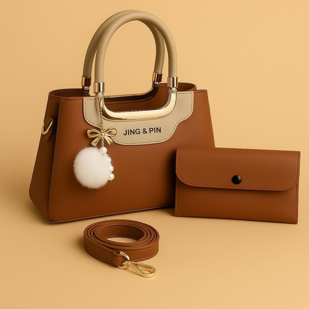 Jing & Pin 2-Piece Handbag Set (Brown)