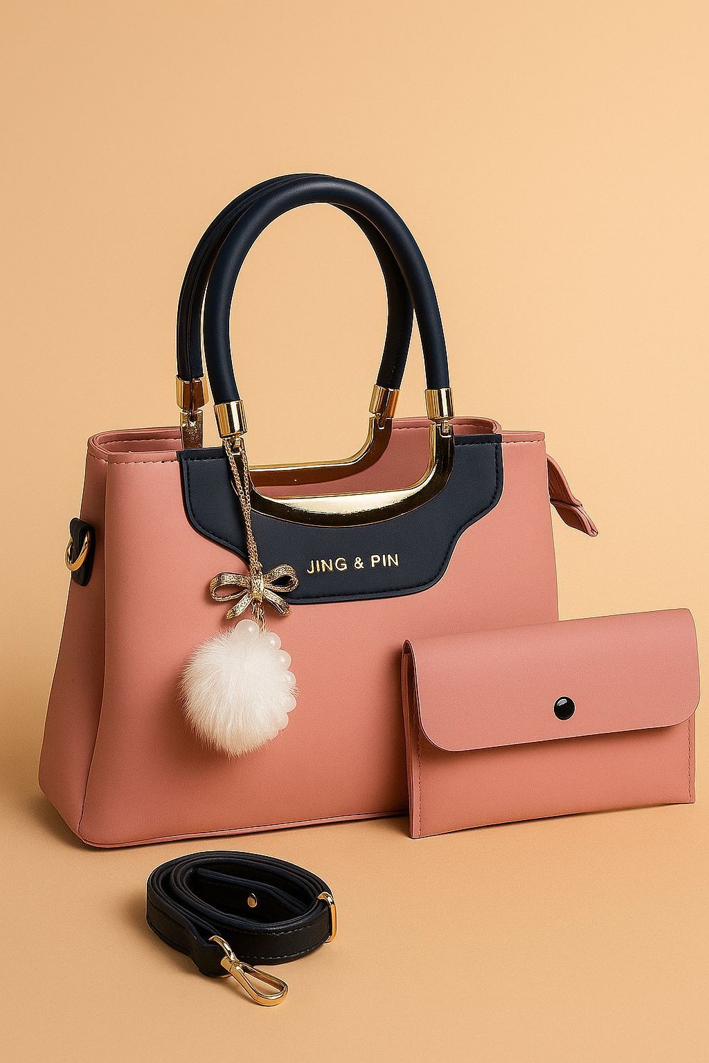 Jing & Pin 2-Piece Handbag Set (Pink)