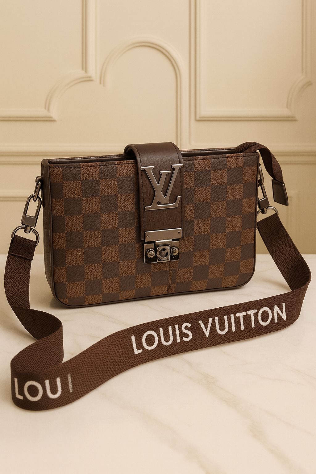 💼 High Quality LV Box with Matching Belt (Light Brown)
