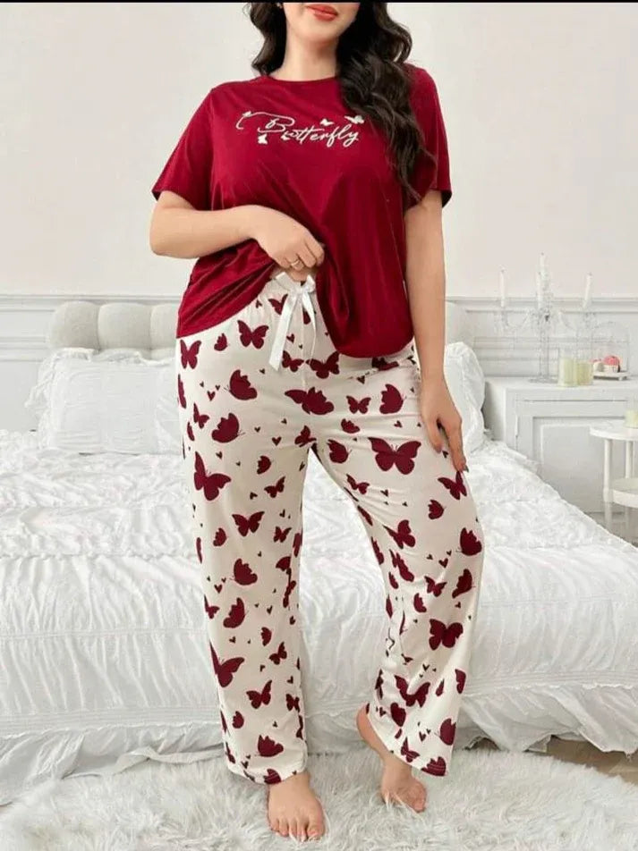 Maroon Butterfly Half Sleeves Printed Shirt with Butterfly Printed Trouser