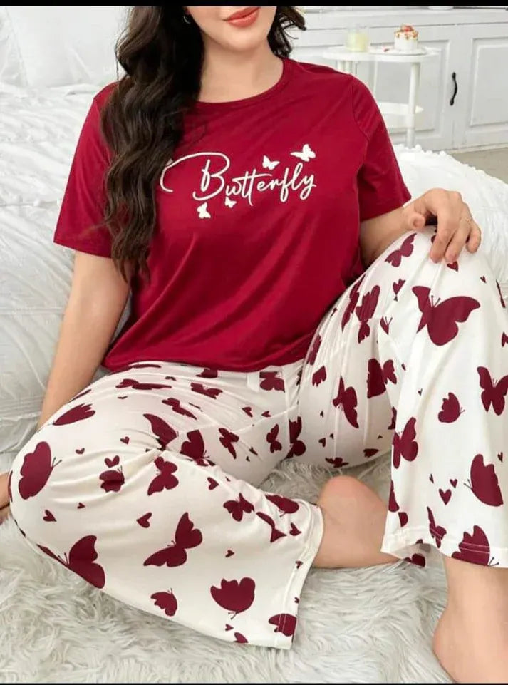 Maroon Butterfly Half Sleeves Printed Shirt with Butterfly Printed Trouser